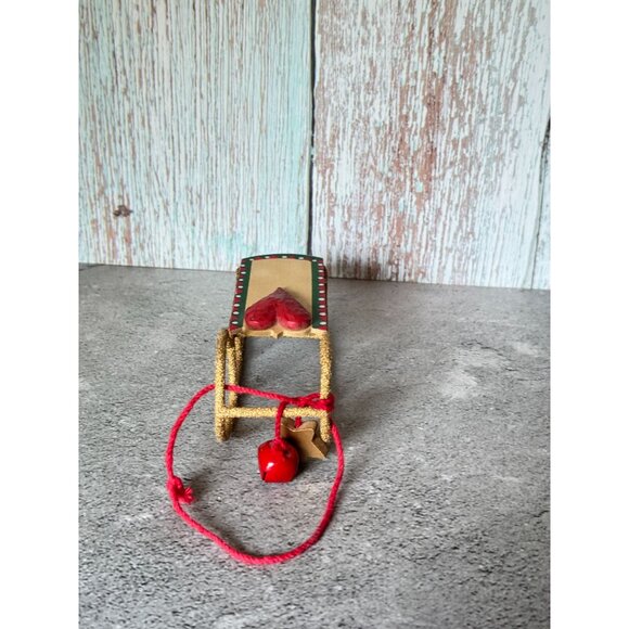 Kurt Adler Gold Sled Ornament Red Heart & Star Accents 5 3/4" Long Christmas Hom - Picture 7 of 7